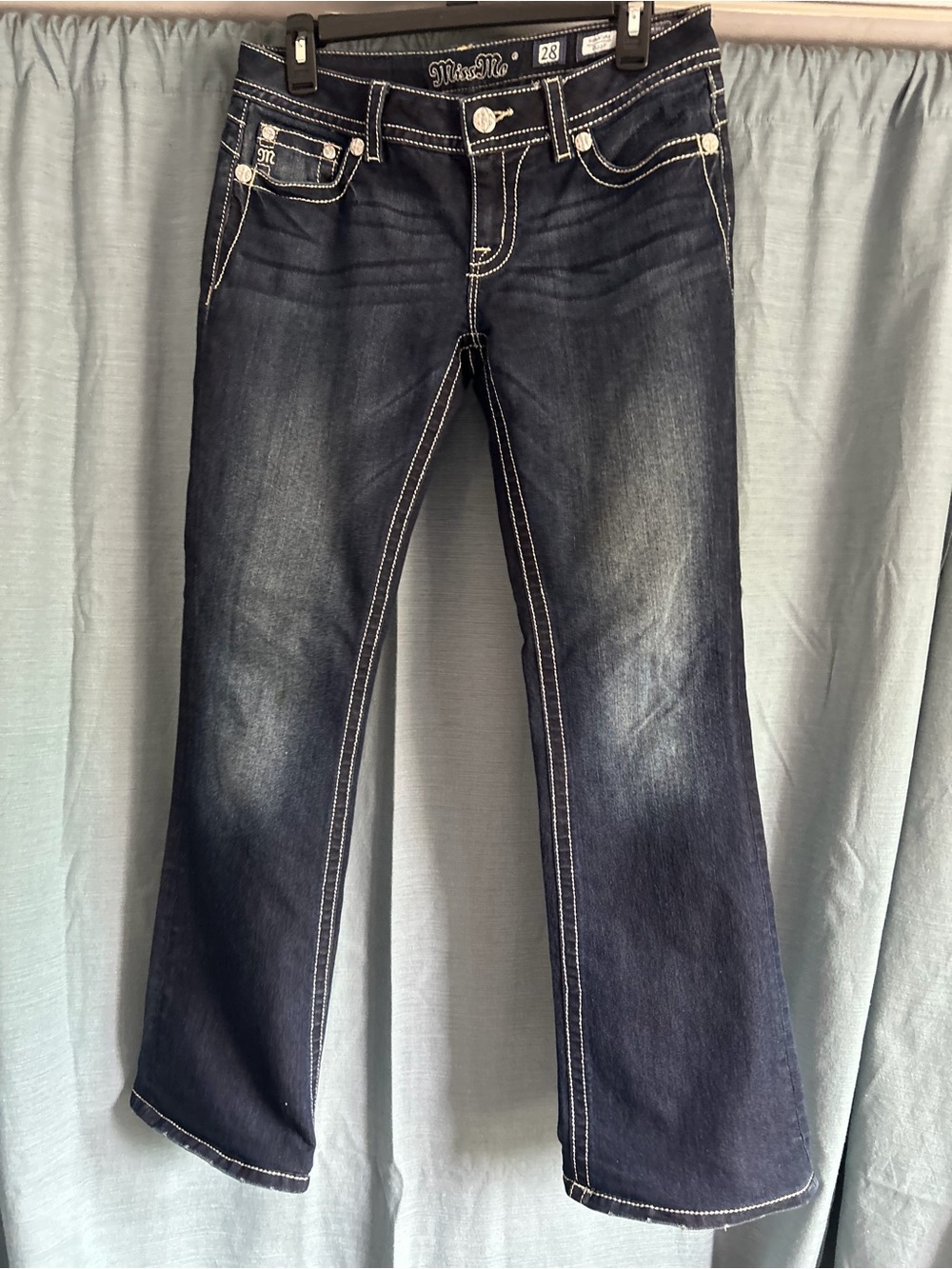 Miss Me Indigo Bootcut Jeans with White Topstitch